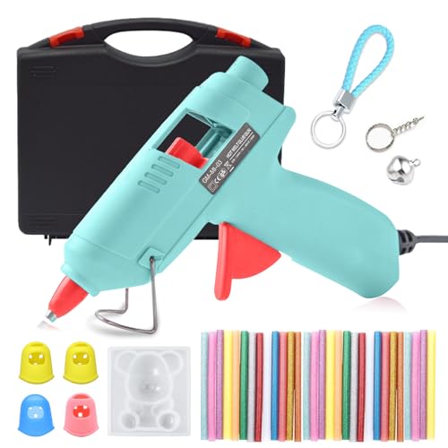 Kit de pistola de pegamento caliente, mini pistola de pegamento con funda de transporte, 30 barras de pegamento coloridas, boquilla de precisión, pistola de pegamento termofusible de precalentamiento