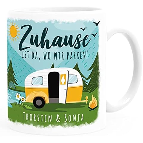 SpecialMe® Kaffee-Tasse personalisiert mit Namen Zuhause ist da wo wir parken Wohnwagen Camping Geschenke weiß standard Cover