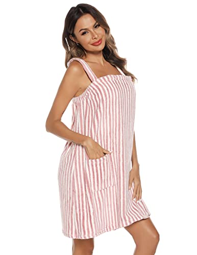 Veseacky Women Bath Wrap Towel for Womens Shower with Pocket Adjustable Spa Robe & Facial Headband2