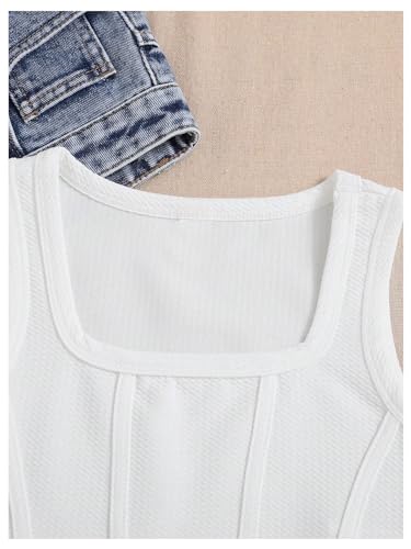 OYOANGLE Girl's Textured Sleeveless Square Neck Asymmetrical Hem Crop Tank Tops3