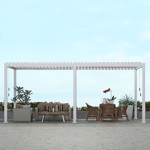 SORARA Mirador 111S Louvered Pergola 10' x 20' Aluminum Gazebo with Adjustable Roof for Outdoor Deck Garden Patio, White