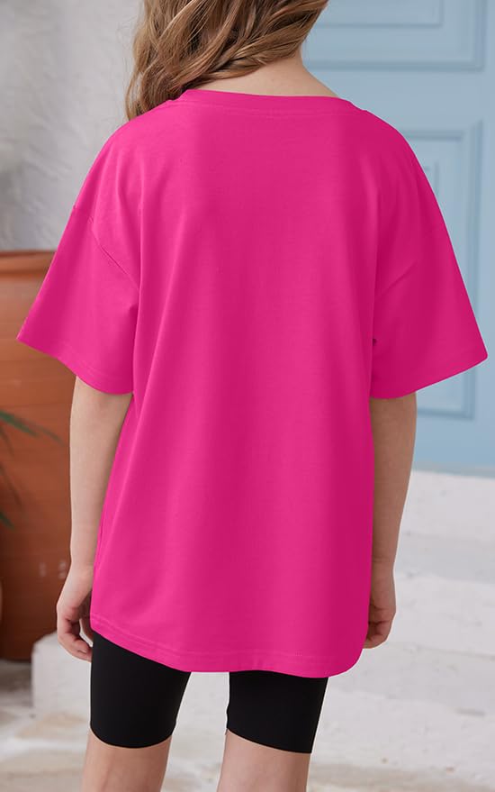 Image of ZDC Girls Short Sleeve T Shirts Kids Summer Oversized Tops Trendy Crewneck Basic Tees 5-14 Years
