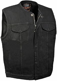 Milwaukee Leather Men's Collarless Denim Club Style Vest w/Hidden Zipper (Black, S)