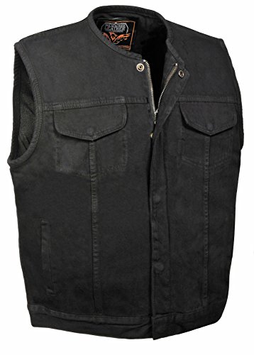 Milwaukee Leather Men's Collarless Denim Club Style Vest w/Hidden Zipper (Black, S)