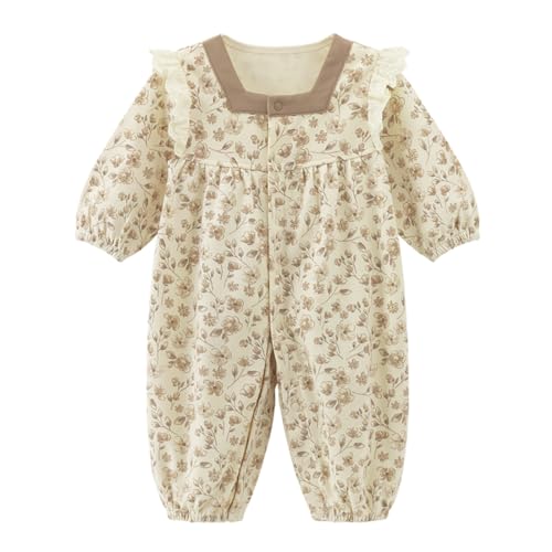 gurcooc Bébé Filles Barboteuses Manches Longues à Volants Grenouillères Floral Imprimer Combinaison Coton Onesie Outfit 3-24 Mois