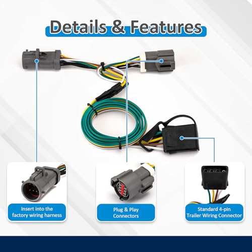 Image of Wsays 4-Pin Trailer Wiring Harness Fit for Ford F150 /250 1987-1997