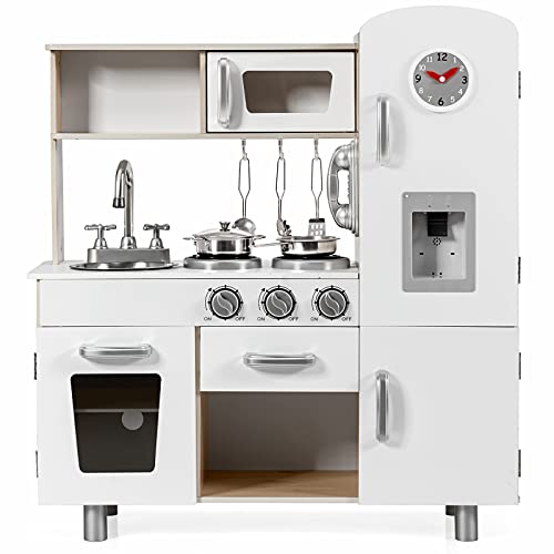 RELAX4LIFE Cucina Giocattolo per Bambini in Legno, Set da Cucina Ben Attrezzato con Microonde, Forno, Distributore...