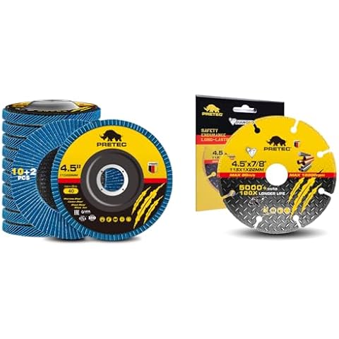 PRETEC 12 Pcs Flap Discs 4 1/2 for Angle Grinder 40 Grit and 4 1/2 Inch Diamond Cutting Wheel Cover
