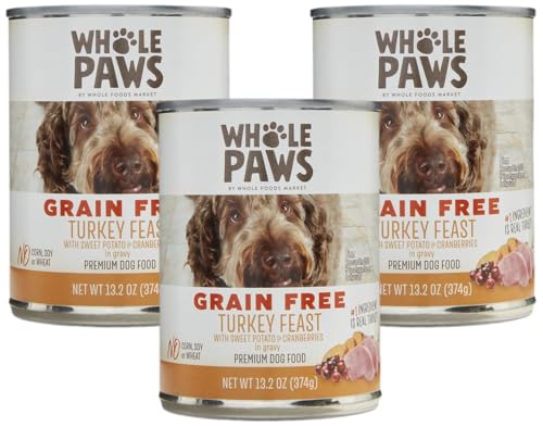 Image of Whole Paws, Grain-Free Wet Dog Food, Turkey Feast with Sweet Potato & Cranberries in Gravy, 13.2 Ounce (Pack of 3)