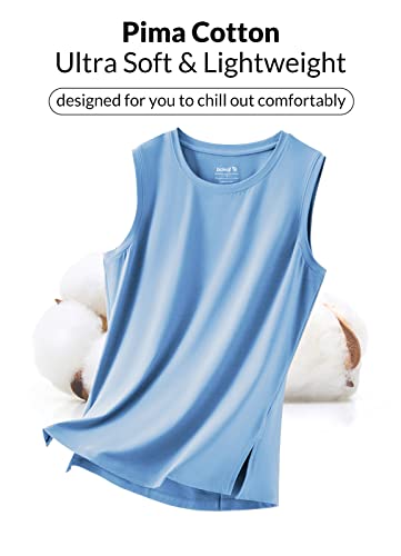 baleaf Women's Workout Tank Tops High Neck Athletic Yoga Loose Gym Running Casual Pima Cotton Sleeveless Shirts Blue M