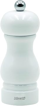 Bisetti Sorrento White Lacquered Beechwood Pepper Mill with Adjustable Carbon Steel Grinder, 13 cm / 5.1 Inch