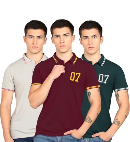 Image of INKKR Men's Soild Collar Neck Half Sleeve Polo T-Shirt Combo