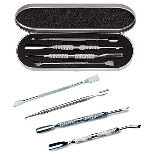 VAGA 4 Herramientas de metal para hacer manicura y pedicura, Kit de uso profesional para podologo quita cutícula, empujador de cuchara, cuchillo, punta plana y filosa, removedor de cuticula de acero Cover