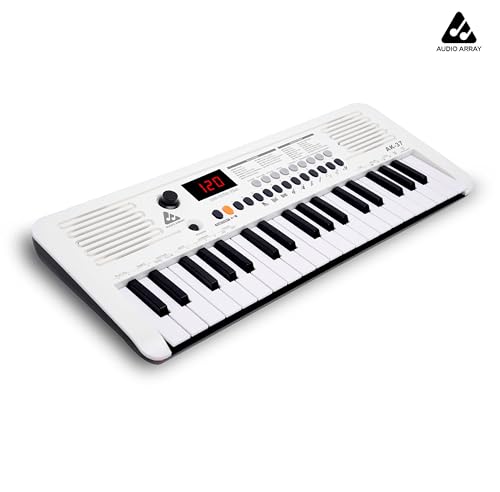 Image of Audio Array AK-37 White MIDI Keyboard 37 Velocity Sensitive Keys, Built-in Speakers, 200 Presets, Sustain & Touch, Tempo, Octave /Transpose /Tune, Master Volume Knob, LED Display BT AA & Type-C Power