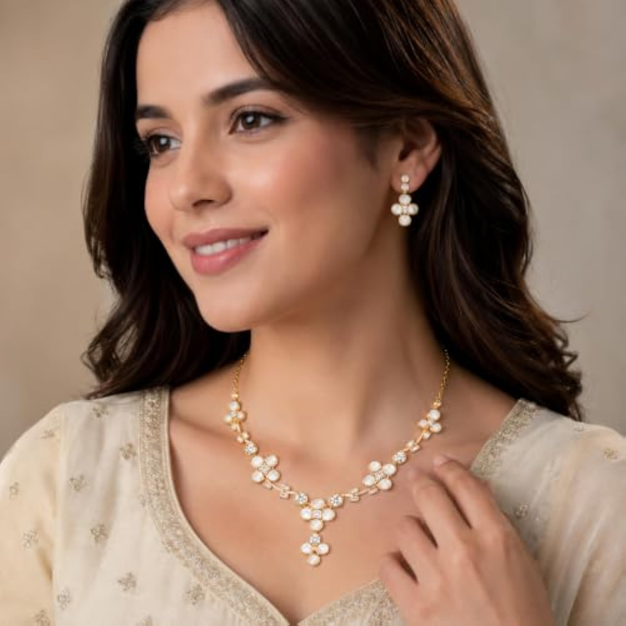 Women's Gold-Toned Floral Necklace Set, Party & Wedding
