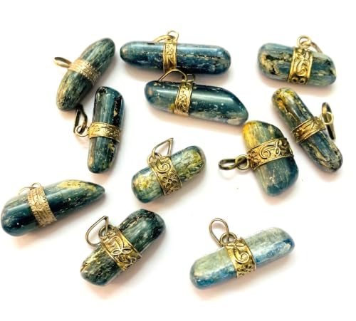 Pendentif en cyanite CRYSTALMIRACLE, pierre de soin gris bleu de 3 cm