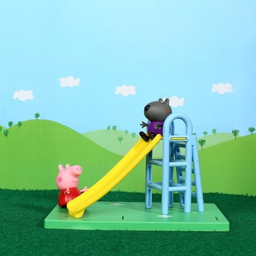 Image of Peppa Pig Playground Slide Themed Preschool Toy and Danny Dog, Includes 2 Poseable Figures,Playset Playground Slide Accessory and Scene Cards, Toy for Girls and Boys Ages 3+