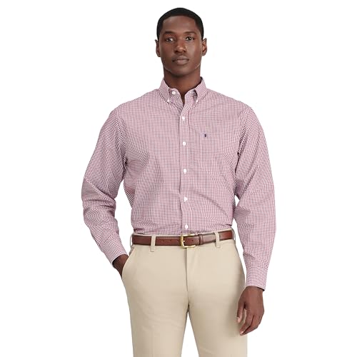 IZOD Men's Classic Performance Comfort Long Sleeve Gingham Button Down Shirt, Biking RED, XXL