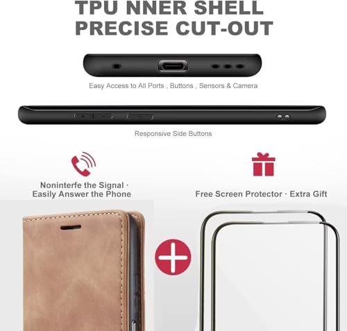 Coque Xiaomi Poco M5S et Redmi Note 10 en cuir brun avec protège-écran - 2