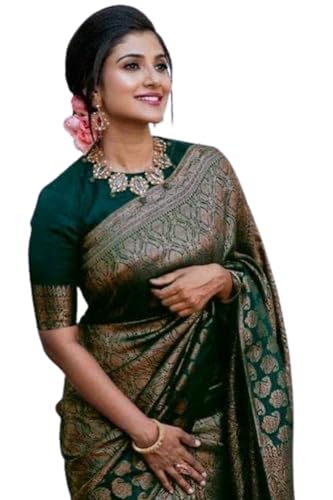 Image of SGF11 Women's Kanjivaram Soft Silk Saree With Blouse Piece