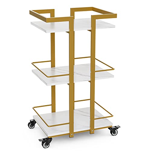 Carrito rodante de 3 niveles para salón – Carrito utilitario versátil con ruedas para peluquería, pestañas, spa, tatuaje y manicura, carrito resistente con 3 estantes para una fácil colocación