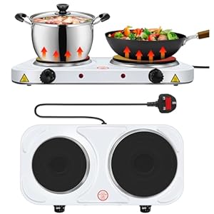 2500W Electric Cooker Hobs Hot Plate Stove Kitchen Double Ring Table Top Powerful Portable Cooker 5-Temperature Settings Burner for Warming, Cooking, Boiling, Frying, Simmering