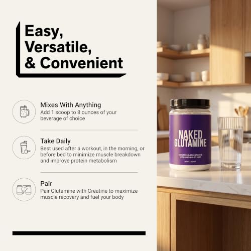 Image of Pure L-Glutamine Made in The USA - 100 Servings - 500g, 1.1lb Bulk, Vegan, Non-GMO, Gluten and Soy Free. Minimize Muscle Breakdown & Improve Protein Synthesis. No Additives