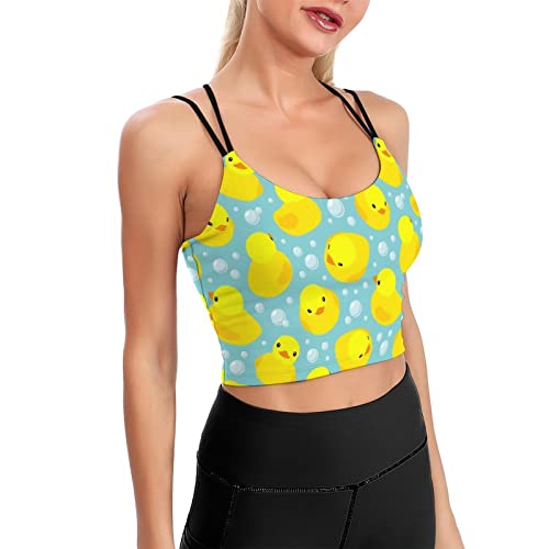 Rubber Ducks Sports Bras for Women Longline Padded Bra Yoga Crop Tank Tops Fitness Workout Running Top 2XL