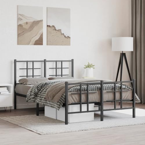 UJCHVHN Artículo: marco de cama de metal sin colchón con estribo negro 120 x 190 cm, camas y accesorios, camas y marcos de cama