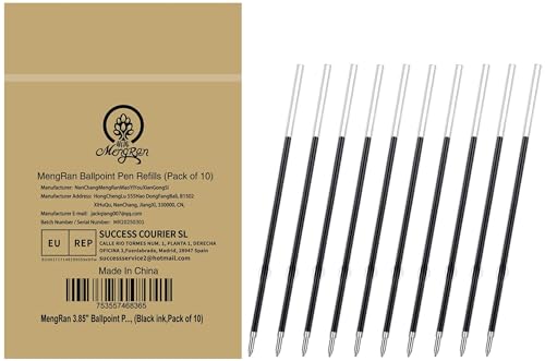 MengRan 3.85'' Ballpoint Ink Pen Refills for Click Pens, 1 mm Medium Point Tip, (Refills-Black ink-10Pcs)