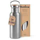 Bambaw Botella Agua Acero Inoxidable 500ml, Botella Térmica para Agua o Infusiones, Cantimplora Gimnasio, Ideal para Viajes y Deporte, Garrafa Reutilizable y Duradera Sin Fugas (Acero Nature)
