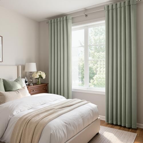 Image of ANRODUO Sage Green Back Tab Blackout Curtains 92 Inch Long 2 Panels | Rod Pocket,Thermal Insulated Room Darkening Light Blocking Curtains for Living Room Bedroom Privacy,W42xL92
