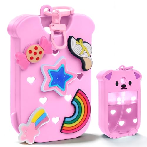 Image of Mity rain Hand Sanitizer Spray Case Compatible With Touchland, Cute Silicone Hand Sanitizer Holder Keychain with 4 Charms, Portable Refillable Sanitizer Accessory, Gift for Women And Teens