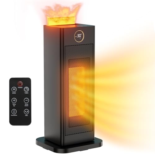 Calefactor Eléctrico con Humidificador y luz, 2000W Bajo Consumo, 4 Modos, Oscilación de 90º, Termostato Regulable, Temporizador 1-12H, Termoventilador Pequeño Área de Cobertura 30m²