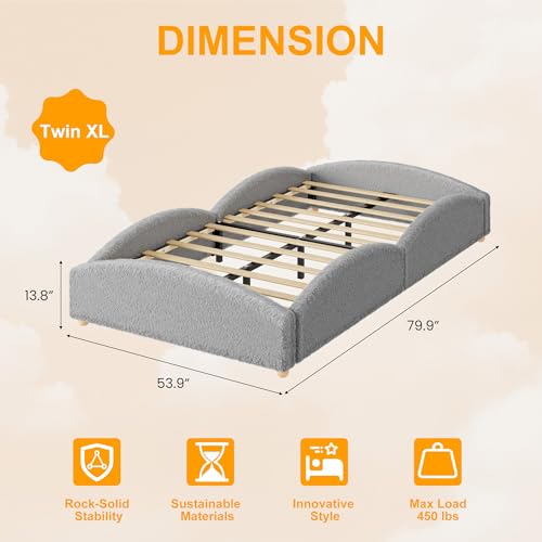 Image of Garvee Twin-XL Size Bed Frame for Kids, Light Gray