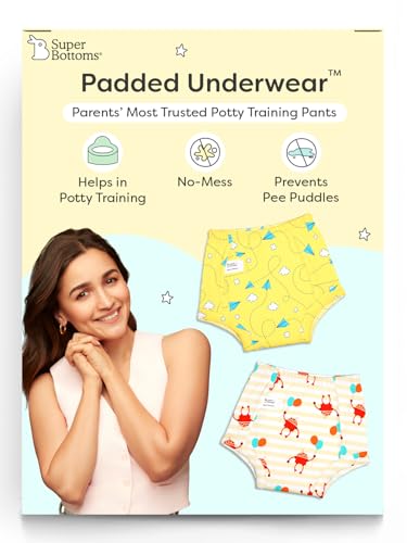 Image of superbottoms Padded Underwear for Growing Babies /Toddlers|with 3 Layers of Cotton Padding & Super DryFeel Layer| Pull-Up for Potty Training & Diaper-Free Time(Robo Love- Fly High, Size: 3, Pack of 2)