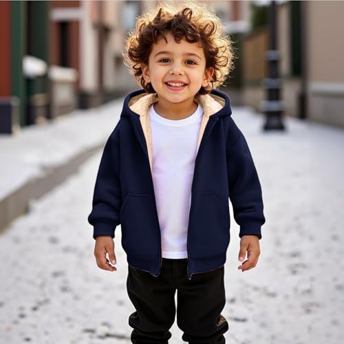 Kids Fleece Jacket Unisex Sherpa Lined Zip Up Hoodie Boys Girls Winter Warm Hooded Sweatshirt with Pockets4
