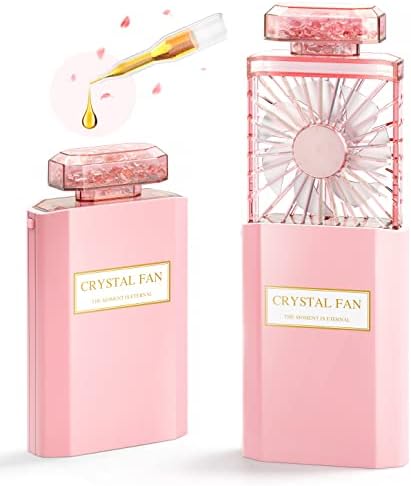 Handheld Fan with Healing Crystal Stone & Aroma Therapy, Portable Fan, Mini Travel Fan, Rechargeable Battery Fan, Personal Face Fan, Essential Oil Room Scent Diffuser, Relaxation Gifts for Young Women