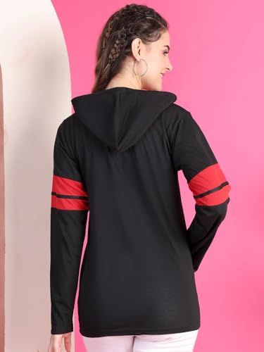 Image of Mack Jonney Cotton Blend Full Sleeve T-Shirt with Hoodie for Women-VJ-FSTWH-02