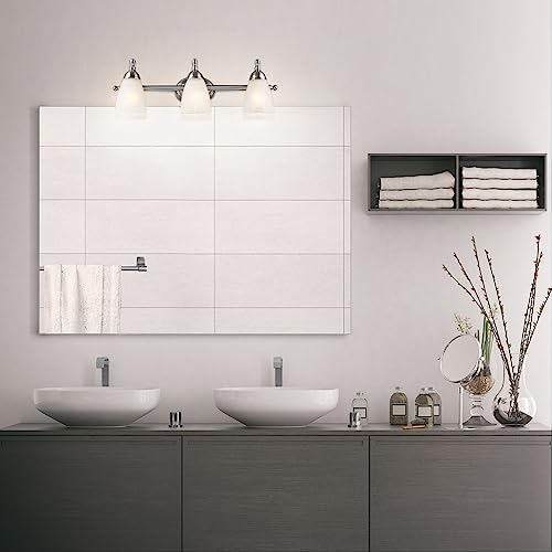 GLOBE Electric 50783 3-Light Vanity Light, Satin Nickel Finish, Alabaster Glass Shades, 23-Inch Bathroom Wall Fixture, E26 Base, Easy Installation – Image 4