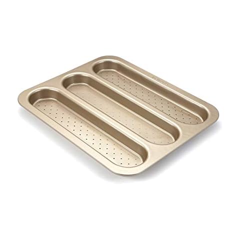 Baguette pan French Bread Pan Baguette Baking Tray Perforated 3-slot Non Stick Bake Loaf Mould 15inch (15x12inch) Cover