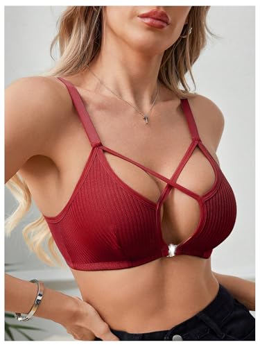 Image of SOLY HUX Front Closure Bras for Women Strappy Bralette Wireless Criss Cross Cut Out Knitted Everyday Bra