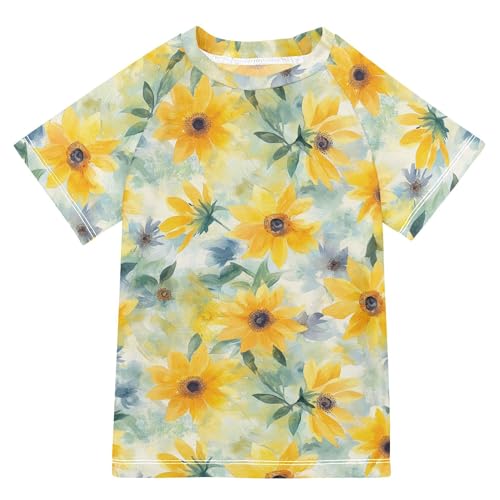 Wudan Spring Sunflower Bathing Suit Girls Short Sleeves Girls Swimsuit with Rashguard Swimwears Volleyball Shirts for Little Boys 9-10Y