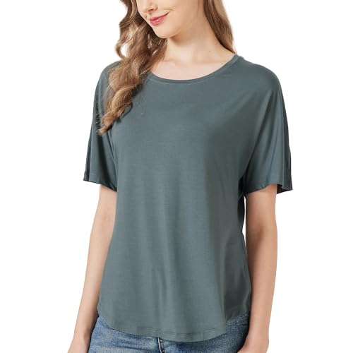 netdraw Women's Ultra Soft Bamboo Viscose Dolman Top Loose Fit Trendy Casual Lounge Short Sleeve Pajama Batwing T-Shirt