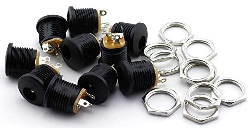 MEETOOT 10 Pack 5.5mm x 2.1mm 3 Pin Female DC Power Jack Panel Mount Screw Nut Kit DC Socket Electrical Plug