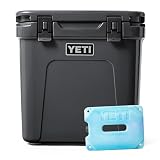YETI Roadie 48 Wheeled Cooler with Retractable Periscope Handle, Charcoal with ICE Block Refreezable Reusable Cooler Ice Pack, 4 lb