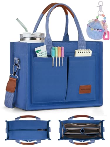 Image of BECOJADDE Structured Canvas Tote Bag for Women, Multi-Compartment Zippered Purse for Work Bible Travel
