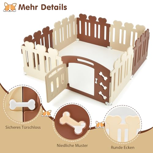 COSTWAY 8 Panel Laufstall für Hunde, Welpenauslauf 60cm hoch, Hundelaufstall mit Tür, Wetterfest für Wohnung & Garten, Haustierlaufstall HDPE Kunststoff, Laufgitter Haustier
