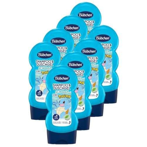 Bübchen 2in1 Shampoo & Duschgel für Kinder, Pokémon Schiggy Edition, 8 x 230 ml