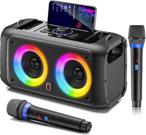 JYX Máquina de Karaoke con 2 Micrófonos Inalámbricos, Sistemas Portátiles Bluetooth para Niños y Karaoke de Adultos, Altavoz PA, Kit de Karaoke Completo, Compatible con Tarjeta TF/USB, Entrada AUX y